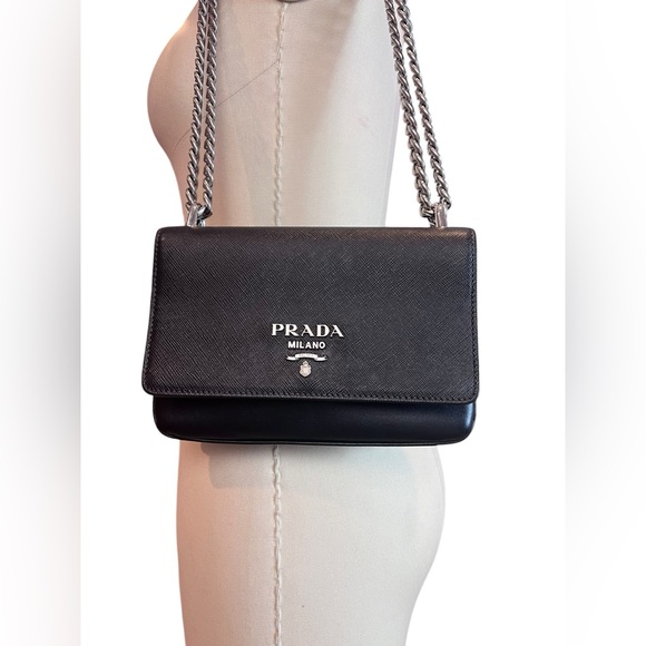 Prada Black Shoulder Bag with Silver Chain - Picture 2 of 15